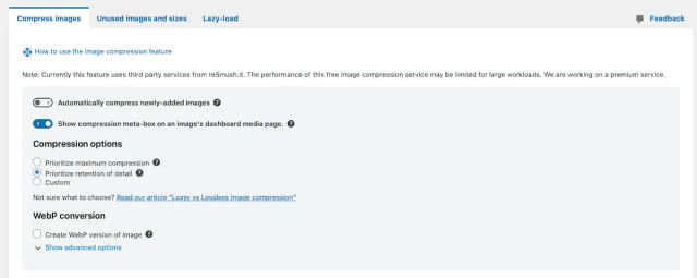 WP-Optimize bulk image compression settings