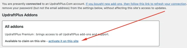 Activate UpdraftPlus premium features