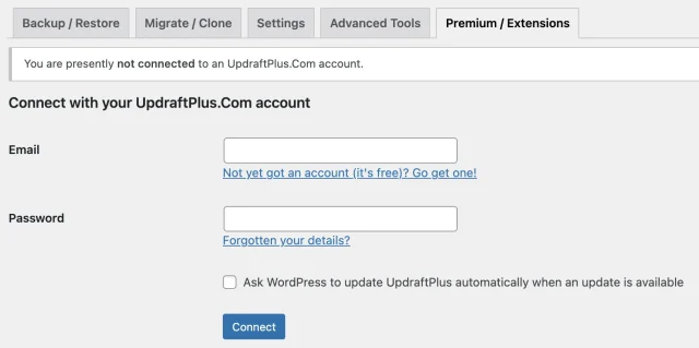 Activating updraft premium features
