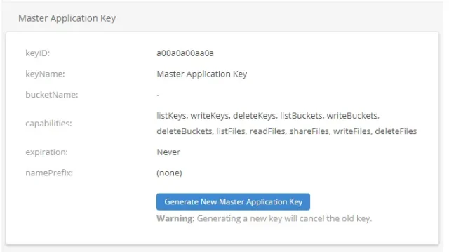 Backblaze Master Application Key Setup