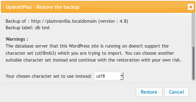 Charset change restore backup