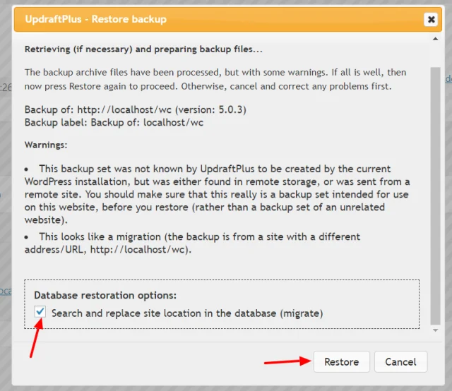 Database restoration options
