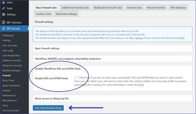 Disable rss and atom feeds