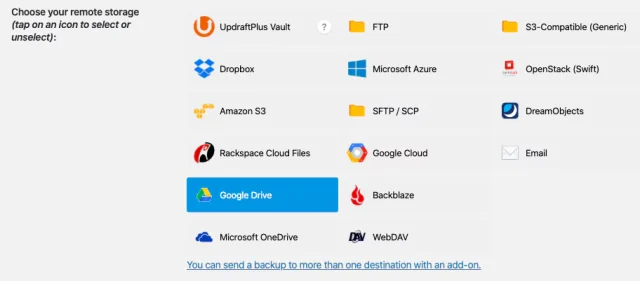 Google drive selection