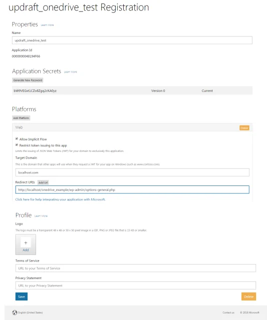 Onedrive application registration step1 window
