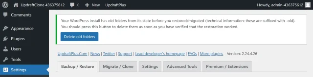 Find the delete old folders cutton located here