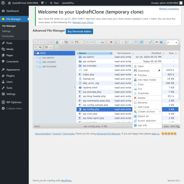 Open the wp config file here
