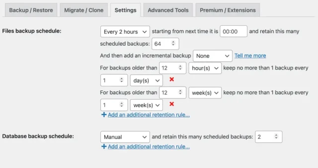 Configuring scheduled backups in UpdraftPlus 1024x542