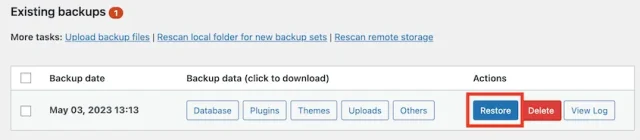 UpdraftPlus Restore Backup