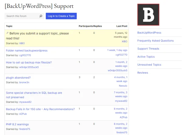 Backup WordPress support