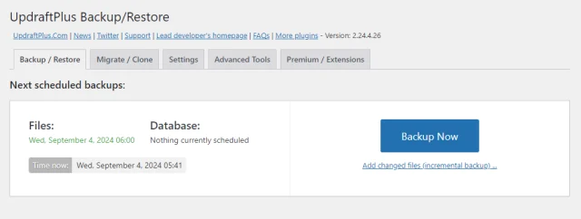 Updraft plus backup restore