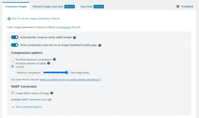 Compress image settings
