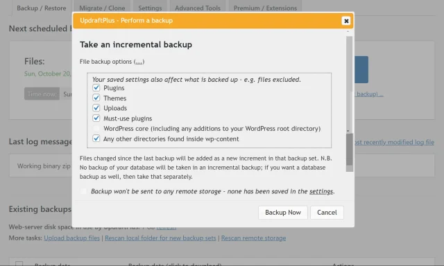 Select backup entities