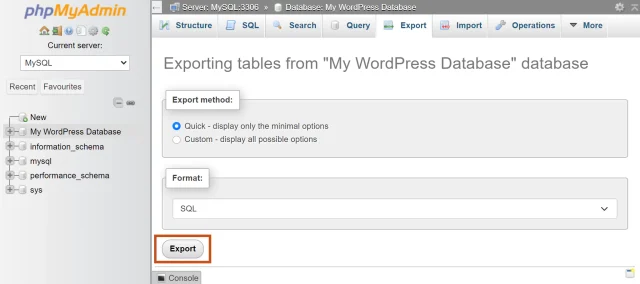 Export database